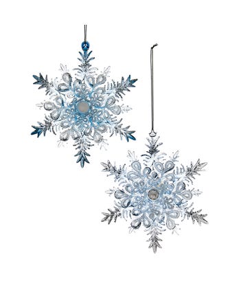 Blue and Clear Snowflake Ornaments, 2 Assorted