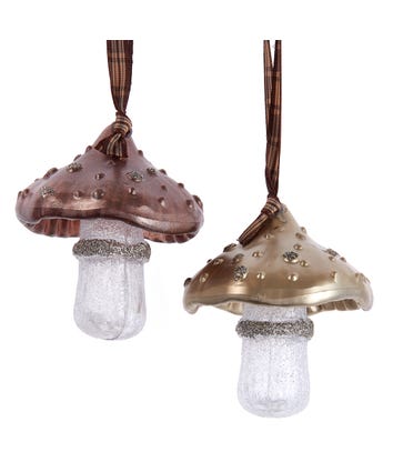 Rustic Glam Mushroom Ornaments, 2 Assorted