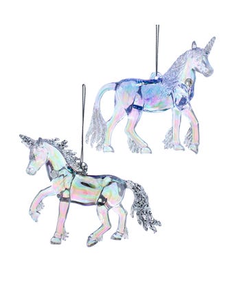 Lavender, Blue and Clear Unicorn Ornaments, 2 Assorted