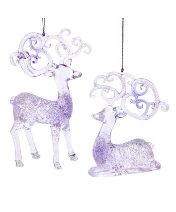 Lavender, Blue and Clear Deer Ornaments, 2 Assorted