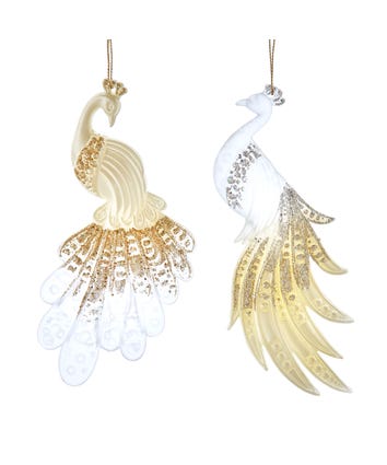 Ivory and Gold Peacock Ornaments, 2 Assorted