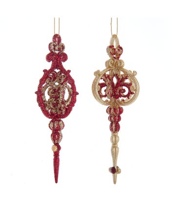 Red and Gold Scrollwork Icicle Ornaments, 2 Assorted