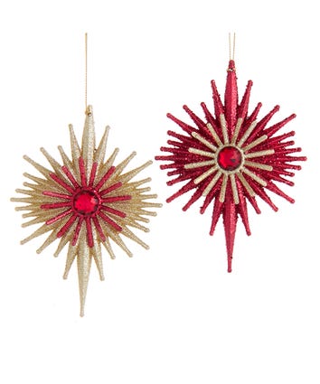Red & Gold Starburst Ornaments, 2 Assorted