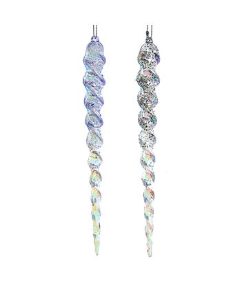 Iridescent Lavender Blue, Clear and Silver Icicle Ornaments, 2 Assorted