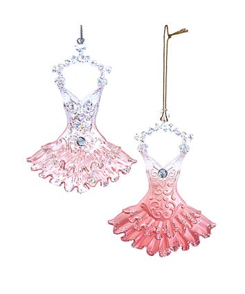 Pink & Ivory Clear Dress Ornaments, 2 Assorted