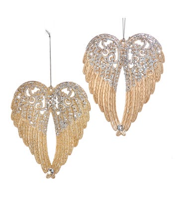 Platinum & Silver Wings Ornaments, 2 Assorted