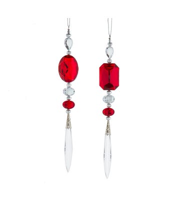 Red & Clear Gemstone Jewelry With Dangle Ornaments, 2 Assorted