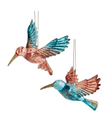 Teal & Desert Rose Hummingbird Ornaments, 2 Assorted