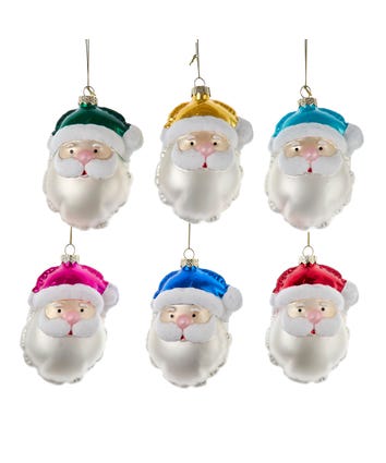 Glass Santa Head Balloon Ornaments, 6 Assorted