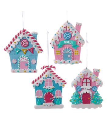Candy House Ornaments, 4 Assorted