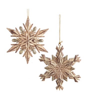 Distressed Glittered Snowflake Ornaments, 2 Assorted