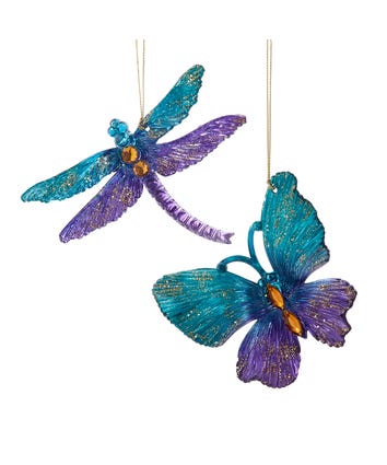 Teal & Purple Butterfly & Dragonfly Ornaments, 2 Assorted