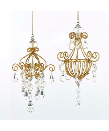 Gold Glitter Chandelier Ornaments, 2 Assorted