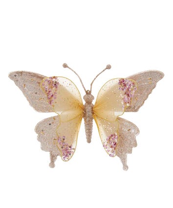 Gold and Pink Lace Butterfly Clip-On Ornament