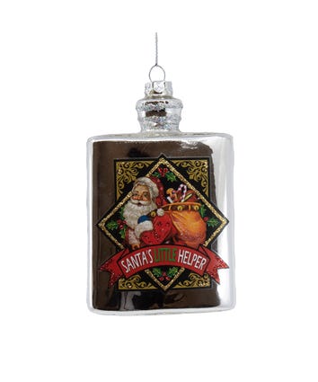 Glass Silver Flask With Santa Ornament
