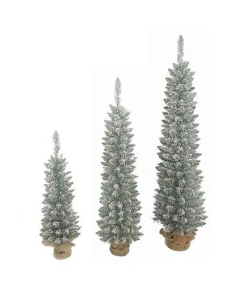 3'-5' Pre-Lit Warm White LED Flocked White Pine Slim Trees, 3-Piece Set