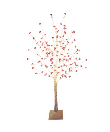 4' Pre-Lit Warm White Fairy LED White Birch With Red Berries Twig Tree