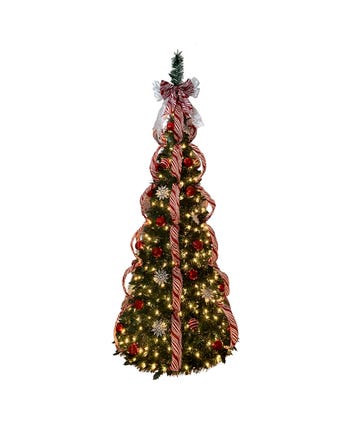 6 Foot Pre-Lit Red and White Collapsible Decorated Tree