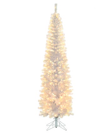 7' Pre-Lit Warm White LED Iridescent Slim Winchester Pine Tree