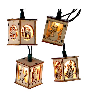 UL 10-Light Wooden Lantern Light Set