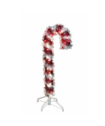 3-Foot Pre-Lit Red and White LED Tinsel Candy Cane
