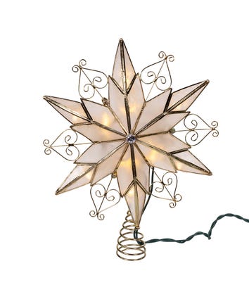 UL 10-Light LED 6-Point Brass Plated Capiz Star With Scroll Design Treetop