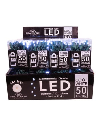 25.5' UL 50-Light 5MM Cool White LED Green Wire Light Set