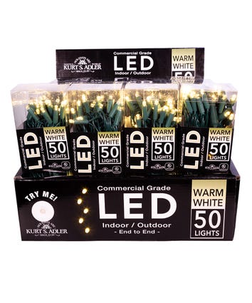 25.5' UL 50-Light Warm White 5MM LED Green Wire Light Set