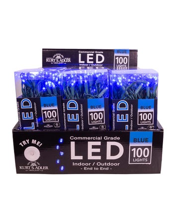 50' UL 100-Light 5MM Blue LED Green Wire Light Set