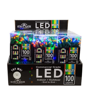 50' UL 100-Light 5MM Multicolored LED Green Wire Light Set