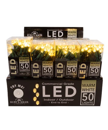 25.5' UL 50-Light C3 Diamond Warm White LED Green Wire Light Set