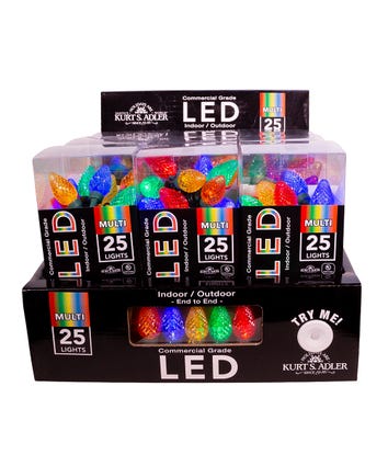 10.7' UL 25-Light Multicolored LED C7 Light Set With Green Wire