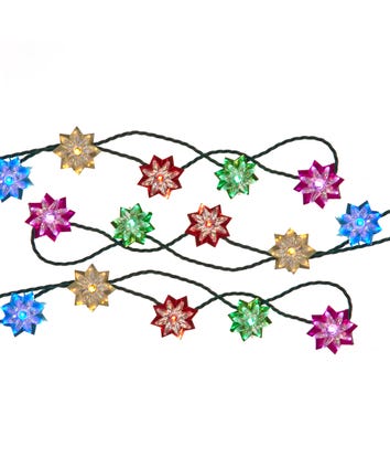15.7' UL 20-Light Multicolor LED Clear Lotus Flower Light Set With Green Wire