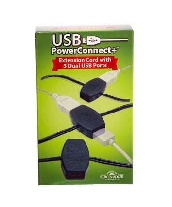 6' USB Power Extension Cord+ With Black Wire and 6 Power Outlets