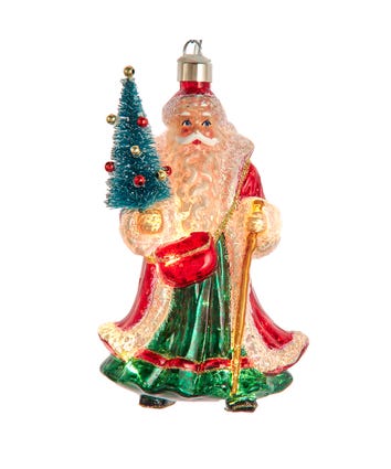 Glass USB Warm White LED Santa With Christmas Tree Ornament
