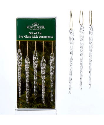 Twisted Clear Glass Icicle Ornaments, 12-Piece Box Set