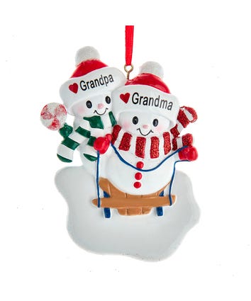 Grandma and Grandpa Snow Couple Ornament for Personalization